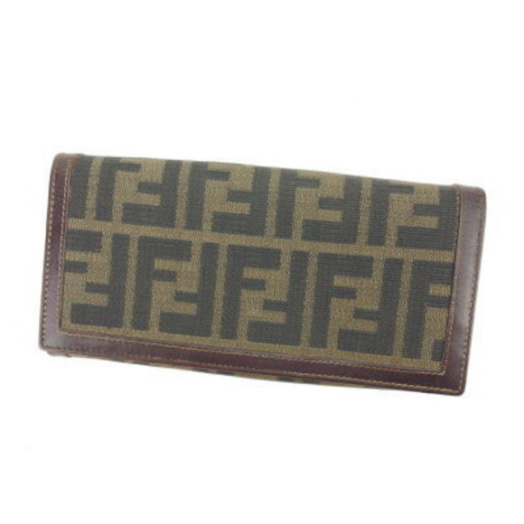 FENDI long Wallet zipper Zucca Khaki Green Black - Picture 1 of 6